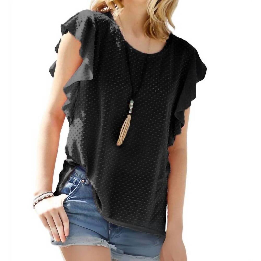 NEW MY STORY ruffle sleeves top in black
